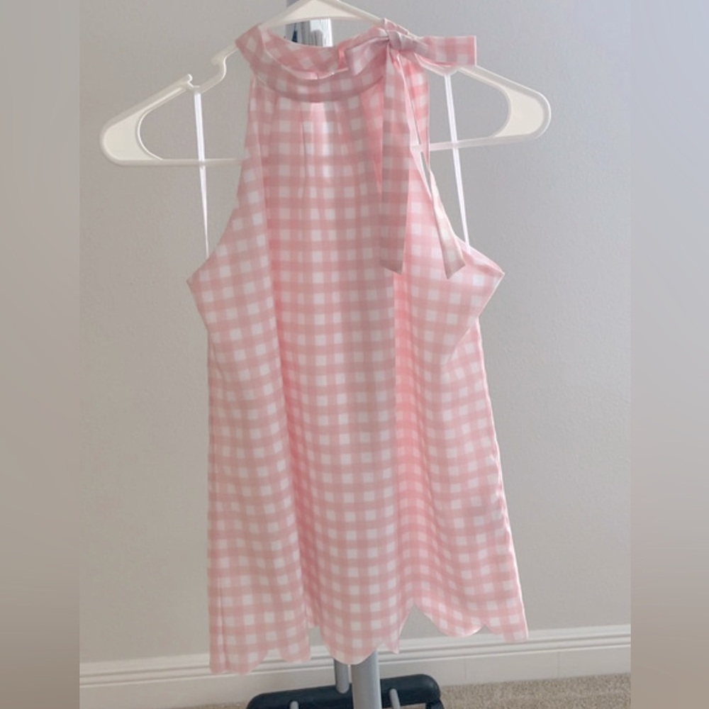 Pink Gingham Sleeveless Top